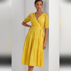 Lauren Ralph Lauren Firmato Yellow Midi Dress Size 10